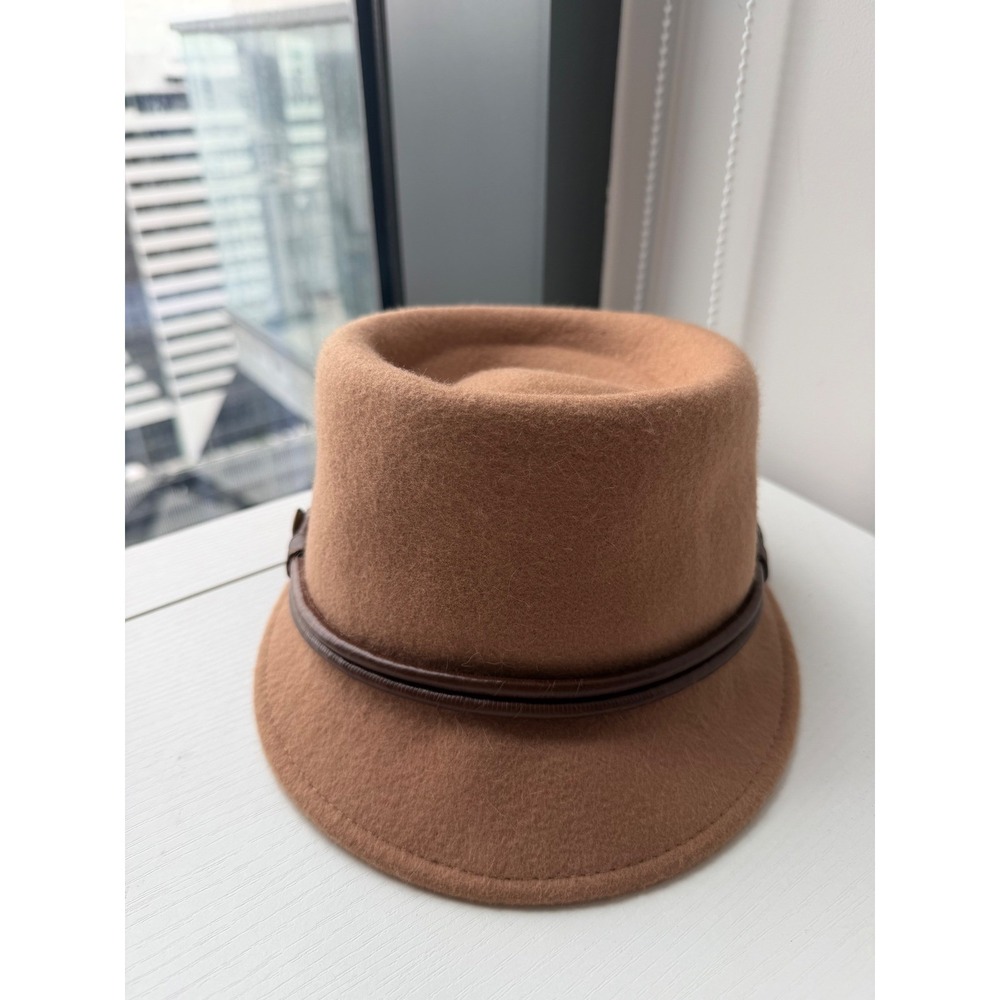 Collection Eighteen Camel Brown 100% Wool Cloche Hat with Ornate Button Detail